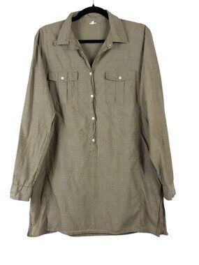 J. Crew Olive Green Cotton Tunic Side Pockets Rolled Sleeves Shirt Size Medium